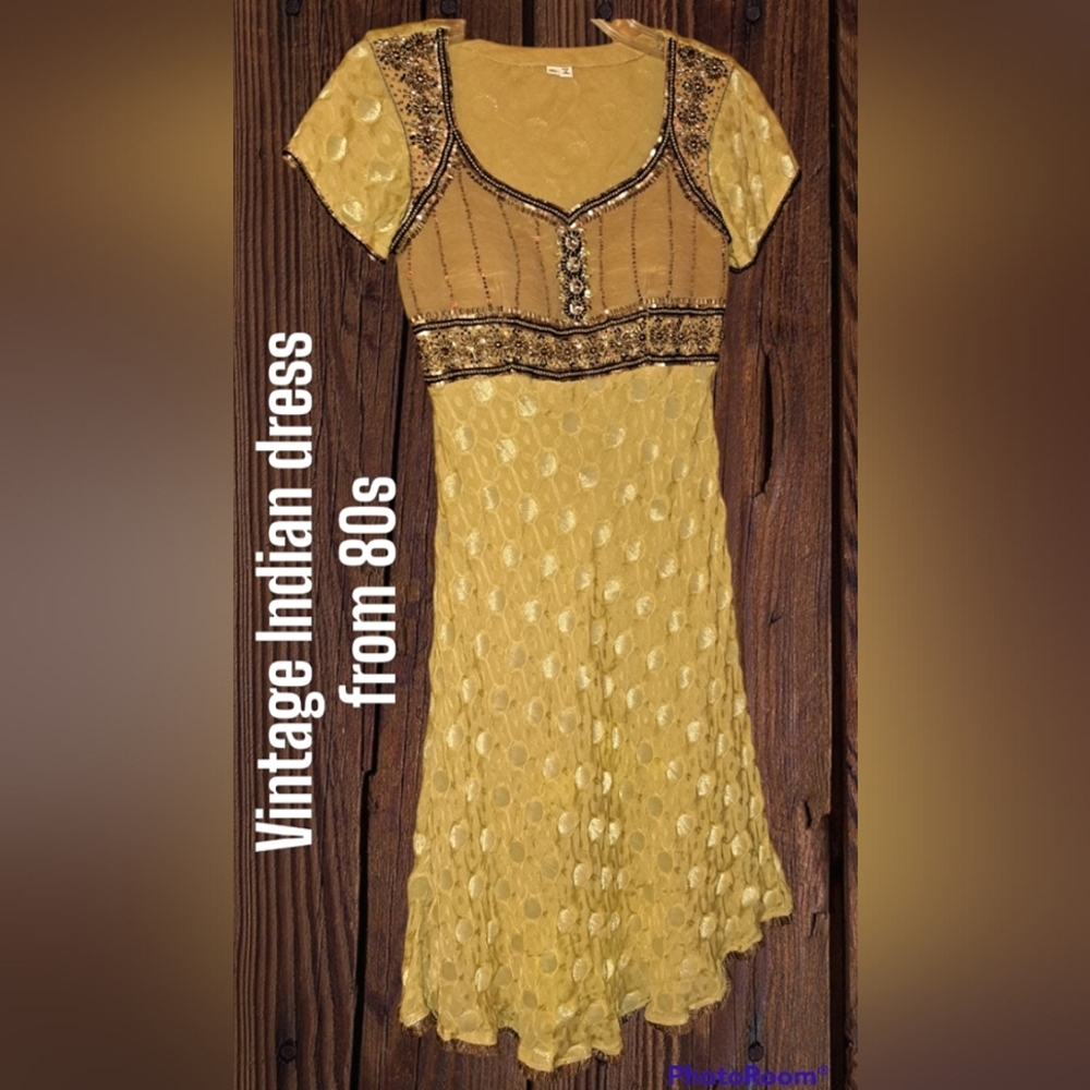 Vintage yellow dress from India - super detailed